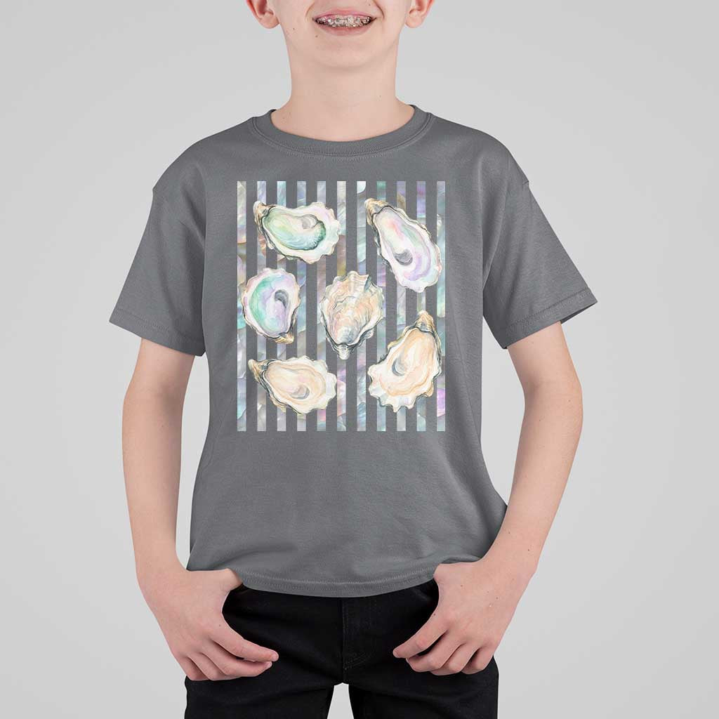 Striped Glitter Oyster Shell T Shirt For Kid Coastal Summer Ocean Gift