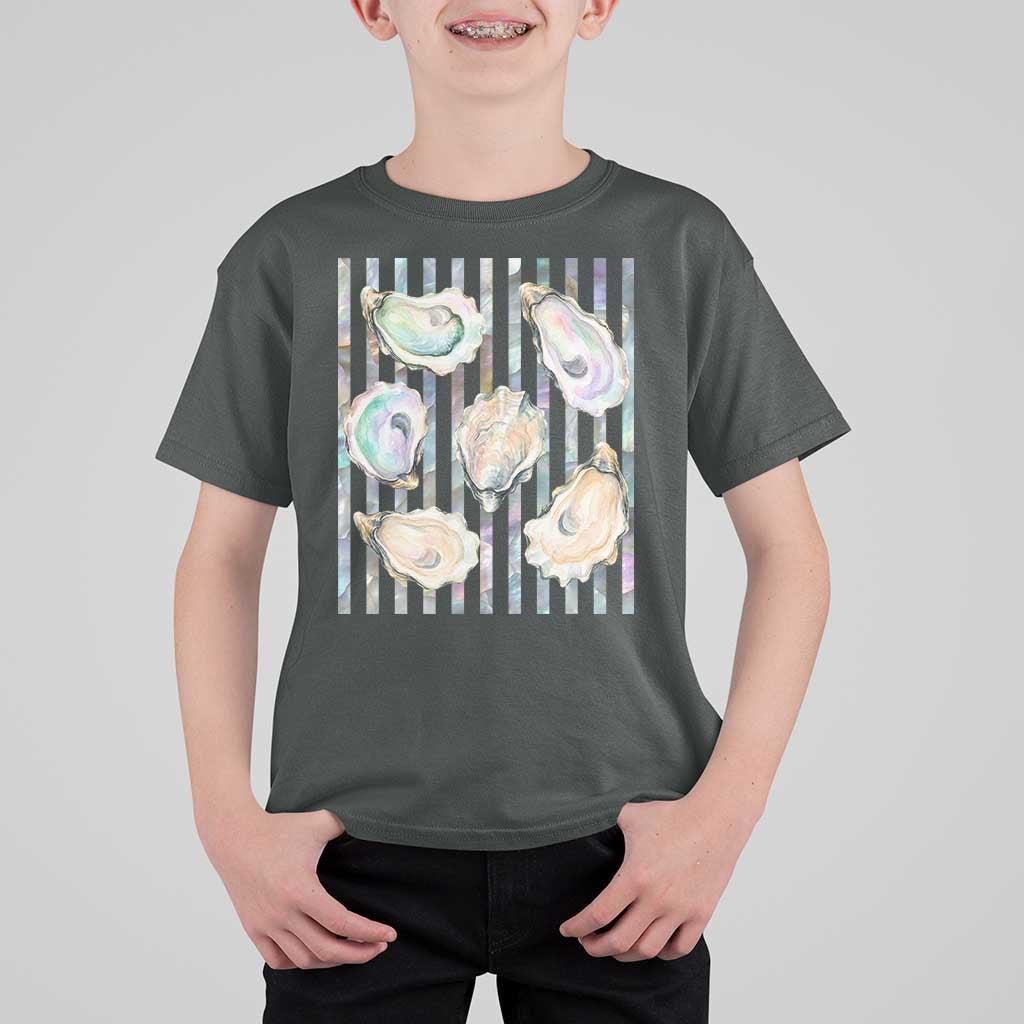 Striped Glitter Oyster Shell T Shirt For Kid Coastal Summer Ocean Gift