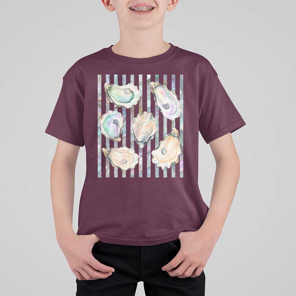Striped Glitter Oyster Shell T Shirt For Kid Coastal Summer Ocean Gift