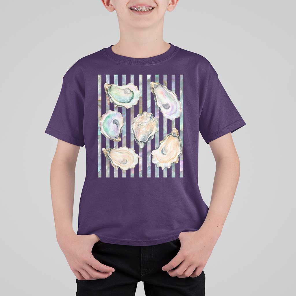 Striped Glitter Oyster Shell T Shirt For Kid Coastal Summer Ocean Gift