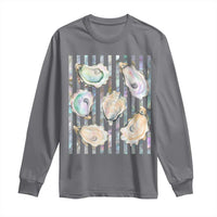 Striped Glitter Oyster Shell Long Sleeve Shirt Coastal Summer Ocean Gift