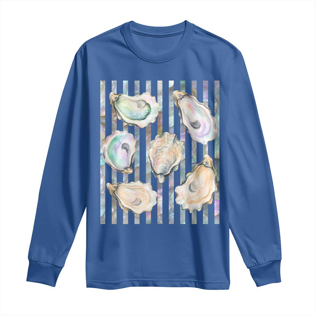 Striped Glitter Oyster Shell Long Sleeve Shirt Coastal Summer Ocean Gift