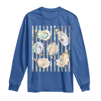 Striped Glitter Oyster Shell Long Sleeve Shirt Coastal Summer Ocean Gift