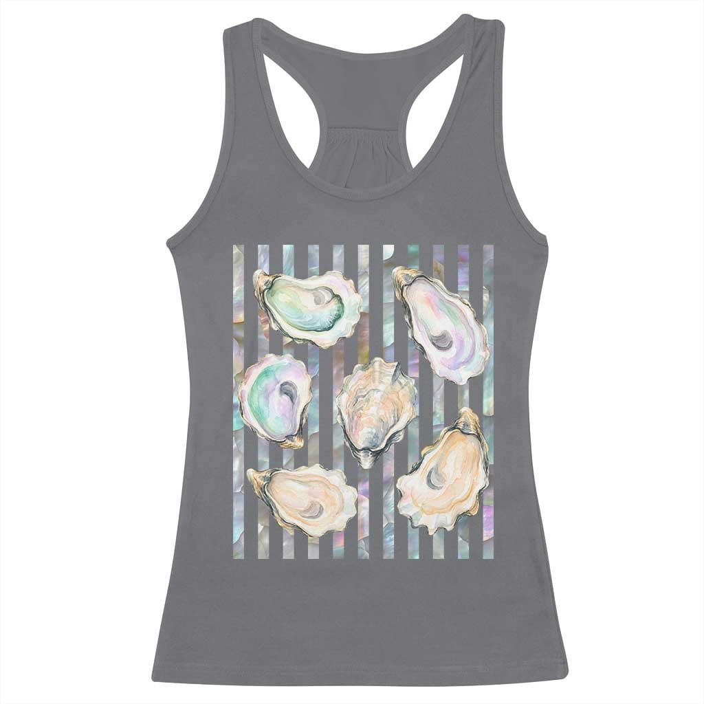 Striped Glitter Oyster Shell Racerback Tank Top Coastal Summer Ocean Gift