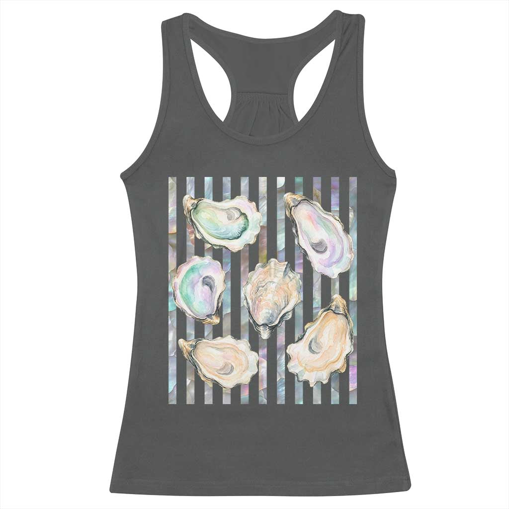 Striped Glitter Oyster Shell Racerback Tank Top Coastal Summer Ocean Gift