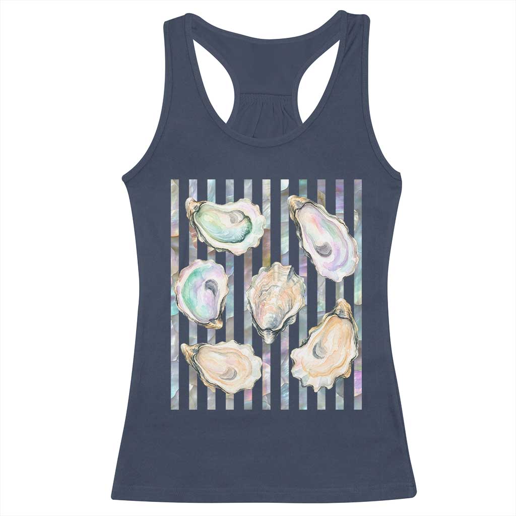 Striped Glitter Oyster Shell Racerback Tank Top Coastal Summer Ocean Gift