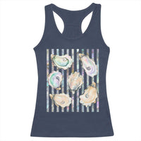 Striped Glitter Oyster Shell Racerback Tank Top Coastal Summer Ocean Gift