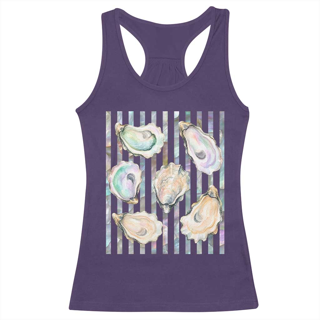 Striped Glitter Oyster Shell Racerback Tank Top Coastal Summer Ocean Gift