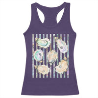 Striped Glitter Oyster Shell Racerback Tank Top Coastal Summer Ocean Gift