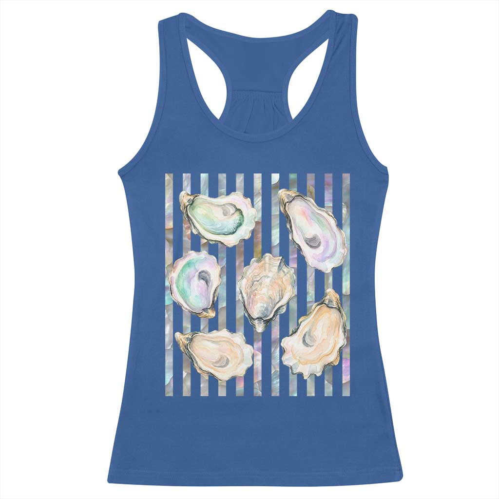 Striped Glitter Oyster Shell Racerback Tank Top Coastal Summer Ocean Gift
