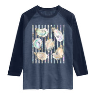 Striped Glitter Oyster Shell Raglan Shirt Coastal Summer Ocean Gift
