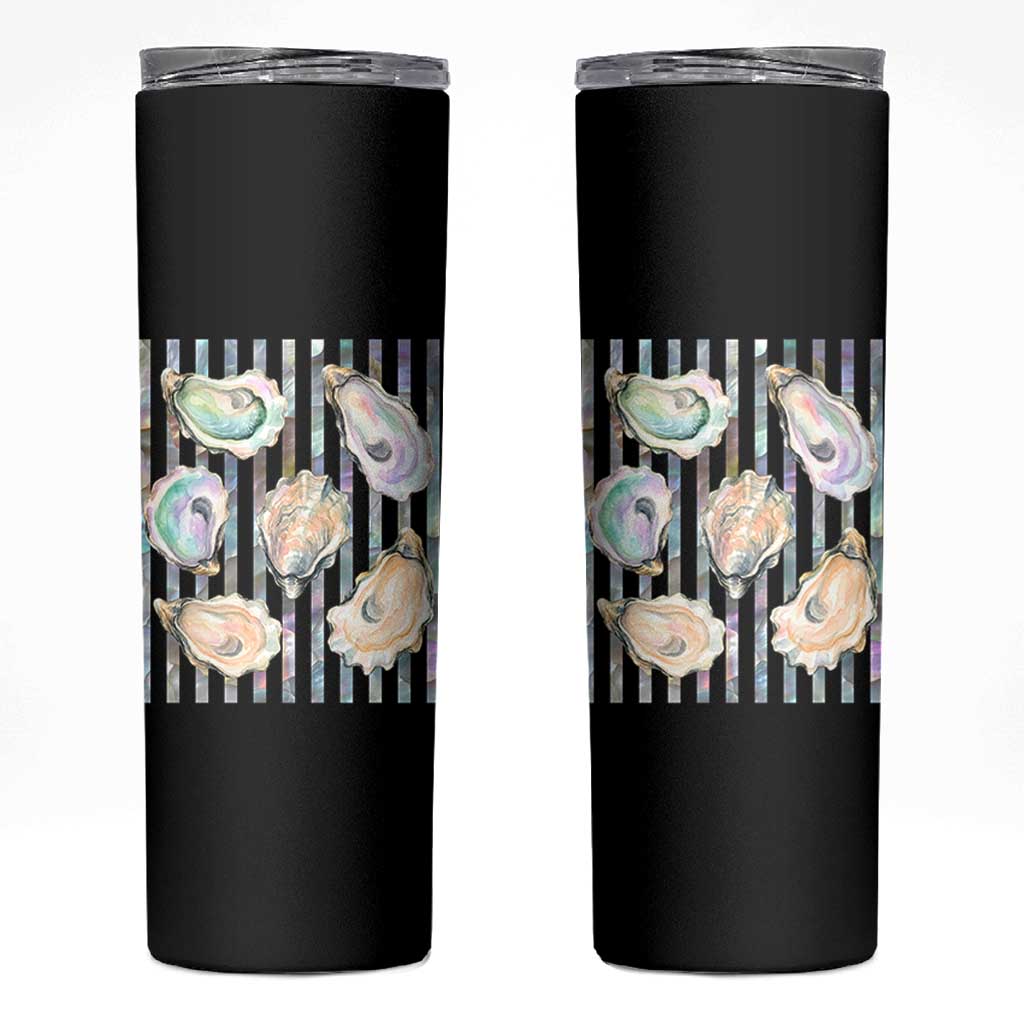 Striped Glitter Oyster Shell Skinny Tumbler Coastal Summer Ocean Gift