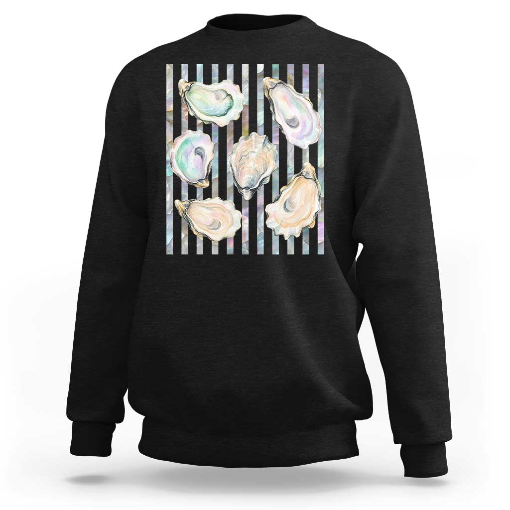 Striped Glitter Oyster Shell Sweatshirt Coastal Summer Ocean Gift
