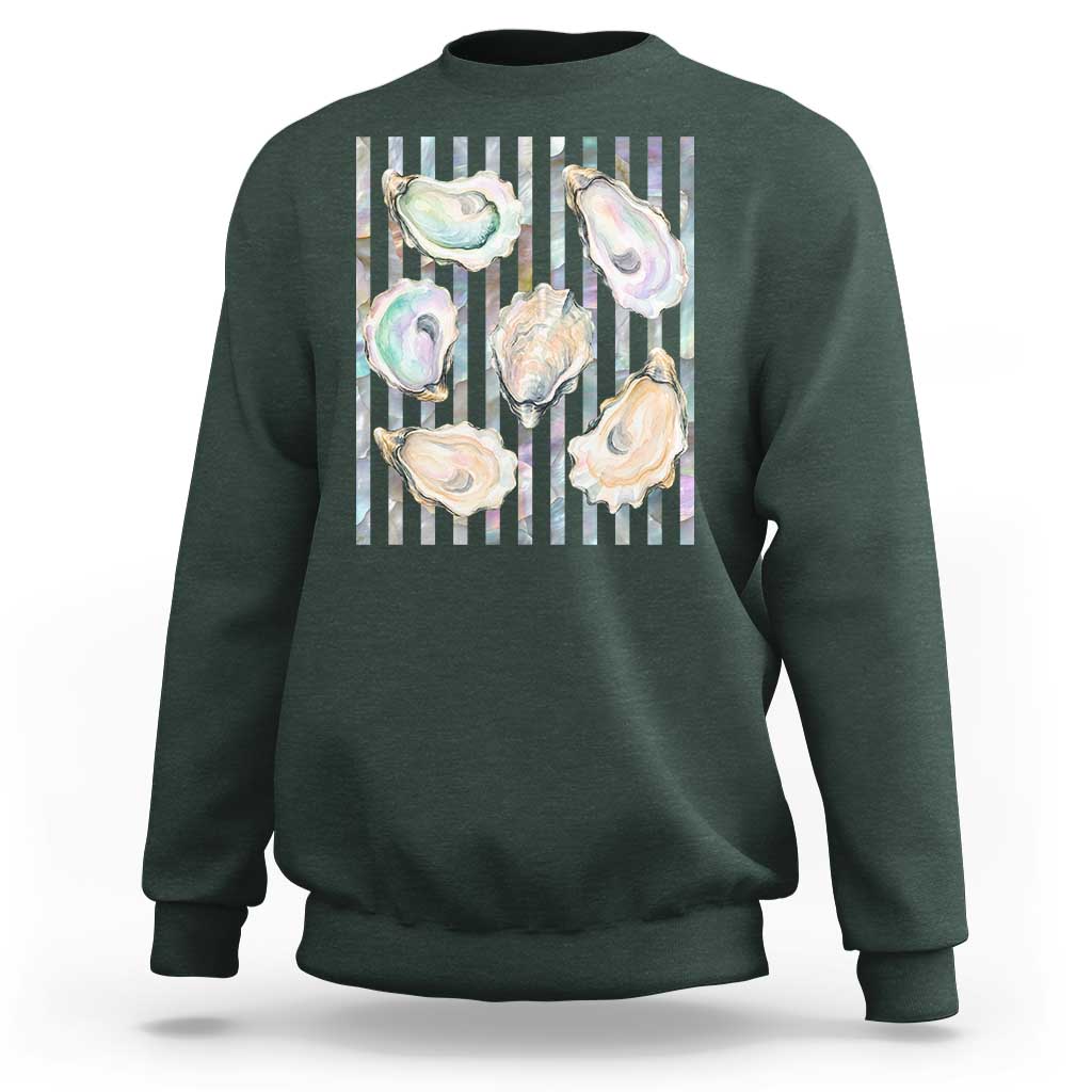 Striped Glitter Oyster Shell Sweatshirt Coastal Summer Ocean Gift