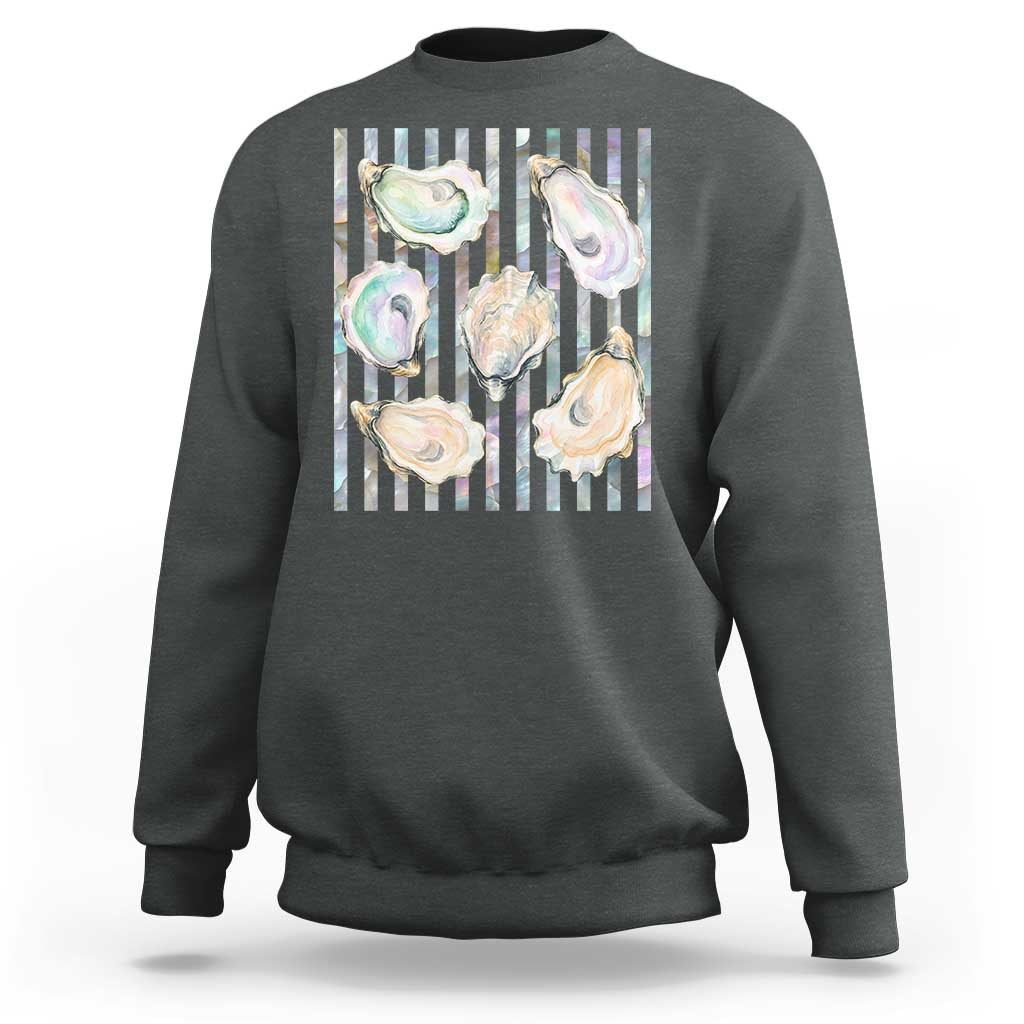 Striped Glitter Oyster Shell Sweatshirt Coastal Summer Ocean Gift