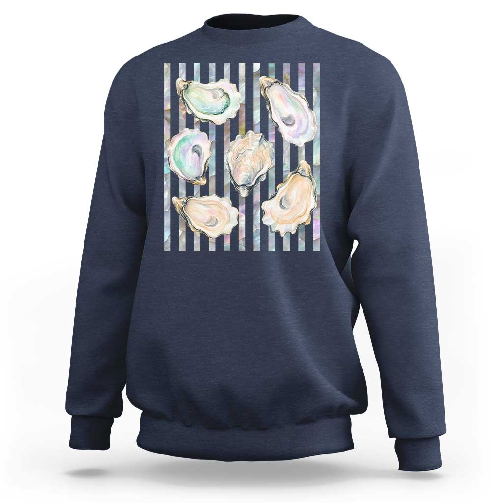Striped Glitter Oyster Shell Sweatshirt Coastal Summer Ocean Gift