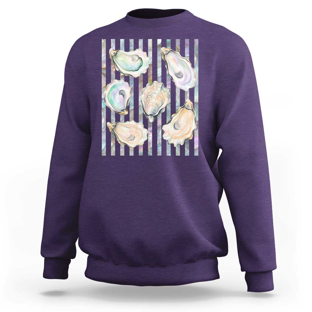 Striped Glitter Oyster Shell Sweatshirt Coastal Summer Ocean Gift
