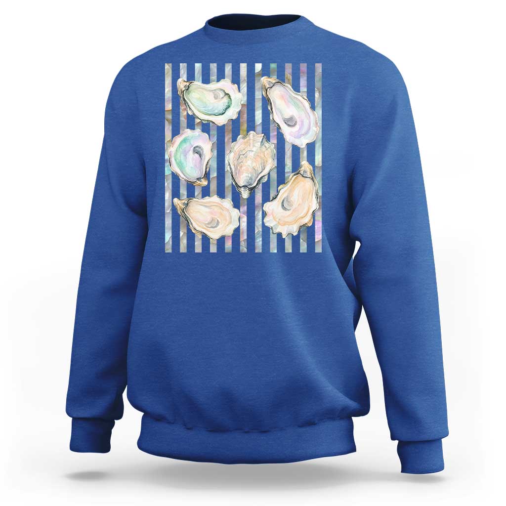Striped Glitter Oyster Shell Sweatshirt Coastal Summer Ocean Gift