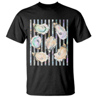 Striped Glitter Oyster Shell T Shirt Coastal Summer Ocean Gift