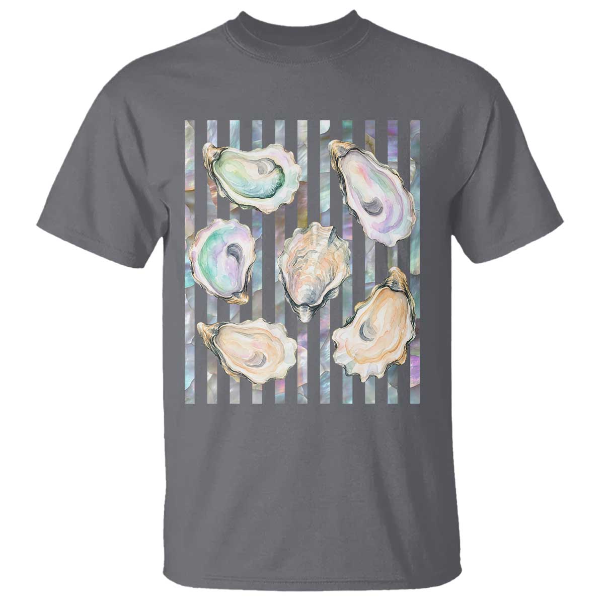 Striped Glitter Oyster Shell T Shirt Coastal Summer Ocean Gift