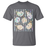 Striped Glitter Oyster Shell T Shirt Coastal Summer Ocean Gift