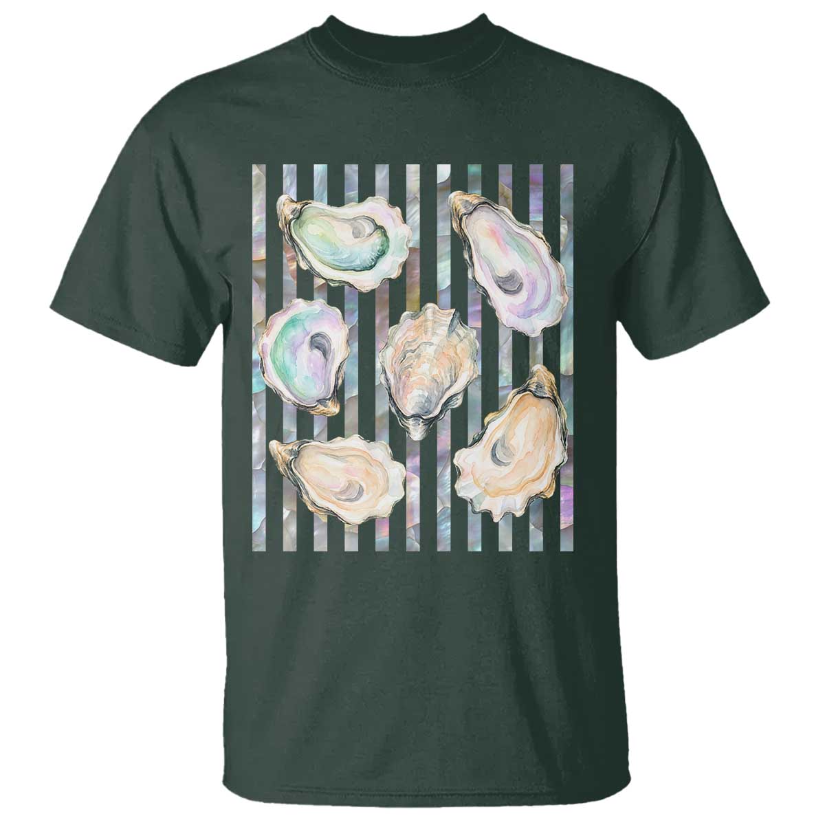 Striped Glitter Oyster Shell T Shirt Coastal Summer Ocean Gift