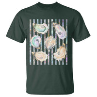 Striped Glitter Oyster Shell T Shirt Coastal Summer Ocean Gift