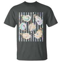 Striped Glitter Oyster Shell T Shirt Coastal Summer Ocean Gift