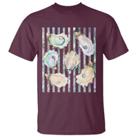 Striped Glitter Oyster Shell T Shirt Coastal Summer Ocean Gift