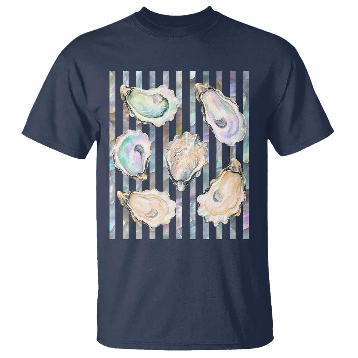Striped Glitter Oyster Shell T Shirt Coastal Summer Ocean Gift