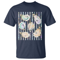 Striped Glitter Oyster Shell T Shirt Coastal Summer Ocean Gift