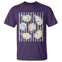 Striped Glitter Oyster Shell T Shirt Coastal Summer Ocean Gift