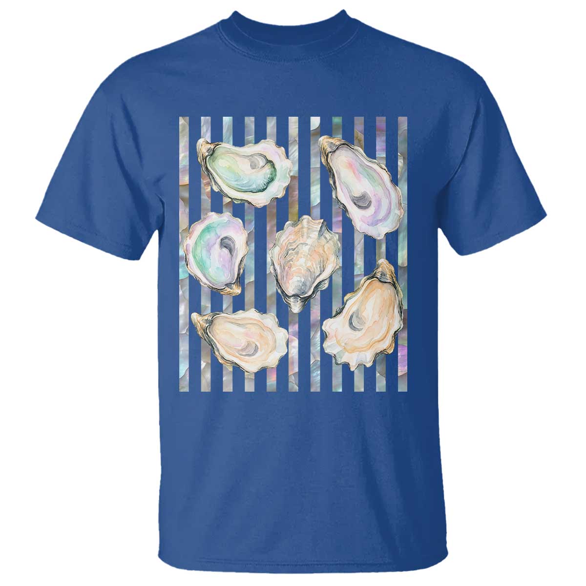 Striped Glitter Oyster Shell T Shirt Coastal Summer Ocean Gift