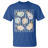 Striped Glitter Oyster Shell T Shirt Coastal Summer Ocean Gift