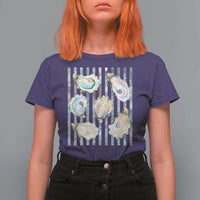 Striped Glitter Oyster Shell T Shirt For Women Coastal Summer Ocean Gift