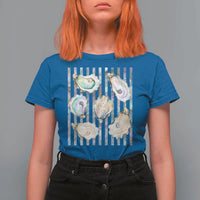 Striped Glitter Oyster Shell T Shirt For Women Coastal Summer Ocean Gift