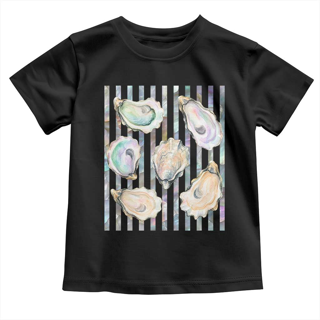 Striped Glitter Oyster Shell Toddler T Shirt Coastal Summer Ocean Gift