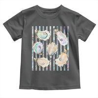 Striped Glitter Oyster Shell Toddler T Shirt Coastal Summer Ocean Gift