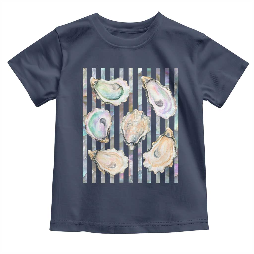 Striped Glitter Oyster Shell Toddler T Shirt Coastal Summer Ocean Gift