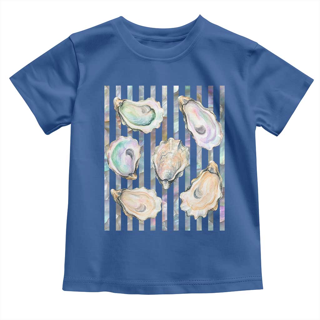 Striped Glitter Oyster Shell Toddler T Shirt Coastal Summer Ocean Gift