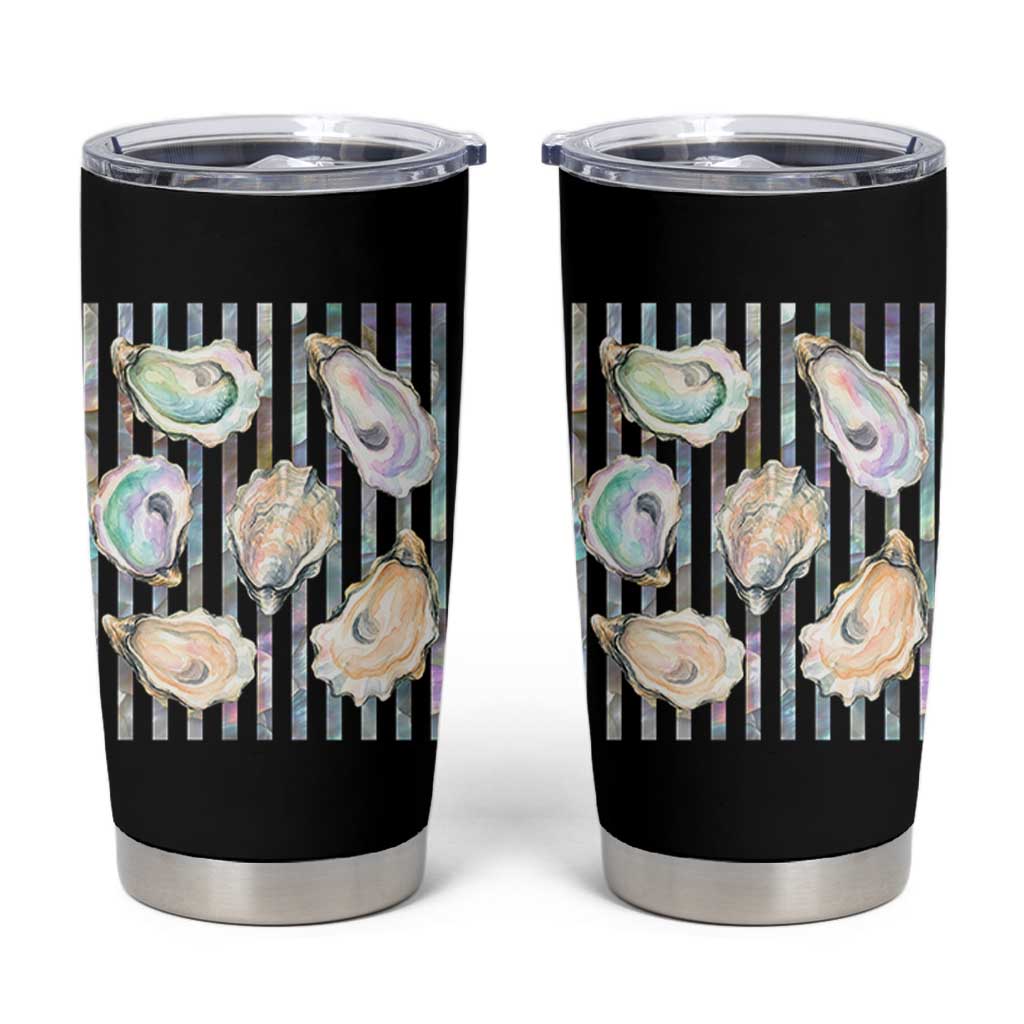 Striped Glitter Oyster Shell Tumbler Cup Coastal Summer Ocean Gift