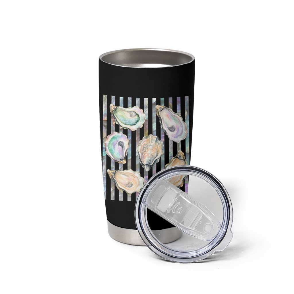 Striped Glitter Oyster Shell Tumbler Cup Coastal Summer Ocean Gift