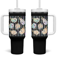 Striped Glitter Oyster Shell Tumbler With Handle Coastal Summer Ocean Gift