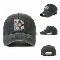 Striped Glitter Oyster Shell Washed Cotton Baseball Cap Coastal Summer Ocean Gift