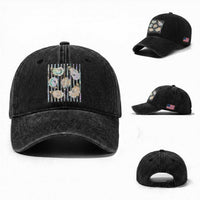 Striped Glitter Oyster Shell Washed Cotton Baseball Cap Coastal Summer Ocean Gift