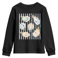 Striped Glitter Oyster Shell Youth Sweatshirt Coastal Summer Ocean Gift