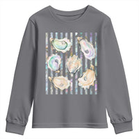 Striped Glitter Oyster Shell Youth Sweatshirt Coastal Summer Ocean Gift