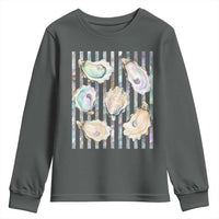 Striped Glitter Oyster Shell Youth Sweatshirt Coastal Summer Ocean Gift