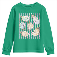 Striped Glitter Oyster Shell Youth Sweatshirt Coastal Summer Ocean Gift