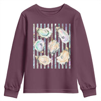 Striped Glitter Oyster Shell Youth Sweatshirt Coastal Summer Ocean Gift